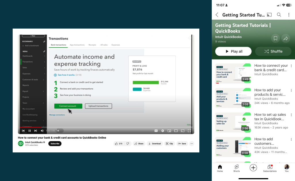 A playlist of video tutorials showcasing how to use various features in QuickBooks.